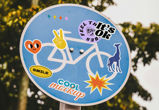 Bike Street Sign Stickers Mockup