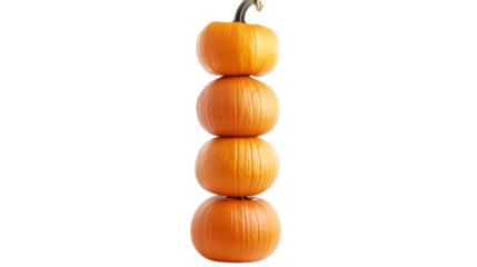 A stack of four pumpkins isolated on a transparent background