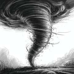 Obraz premium Massive tornado swirling over a desolate landscape