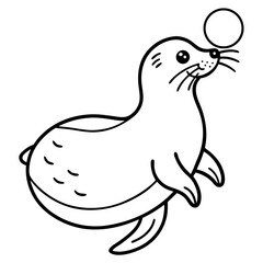 Fototapeta premium Cute cartoon seal balancing a ball isolated on white background