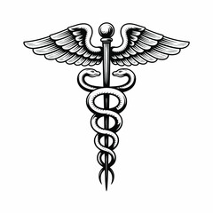 Classic caduceus symbol with wings and snakes