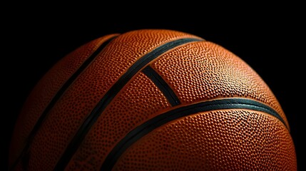 Obraz premium A classic orange basketball is showcased in stunning close-up detail against a black background