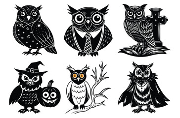 Cute Halloween Owl Sitting on Pumpkin Silhouette