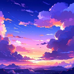 Sunset sky, vibrant clouds