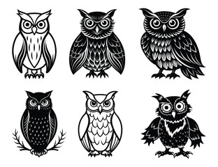 Scary Owl Perched on Tree Branch Silhouette Vector

