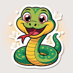 Cute cartoon green snake with big eyes and a happy smile