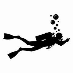 Diving Silhouette with Bubbles and Scuba Gear