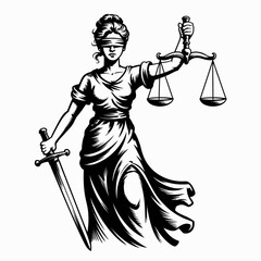 Justice Lady Illustration with Scales and Sword