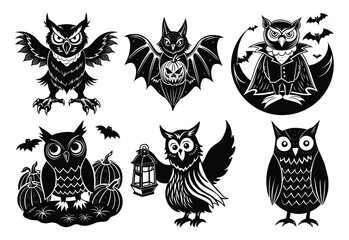 Halloween Owl Silhouette Flying Over Full Moon Vector Illustration

