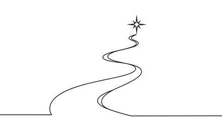 Black line drawing of road to guiding star