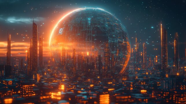 3D globe map of city cyber threats in control command center