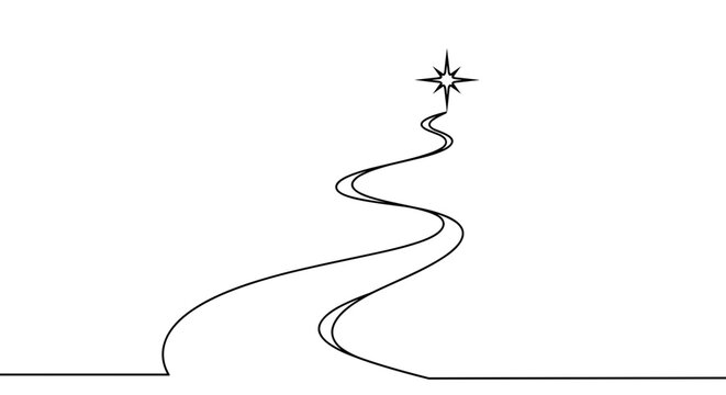 Black line drawing of road to guiding star