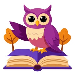 Obraz premium vector illustration of a wise owl mascot perched on a book, bold strokes and flat deep palette, academic character design