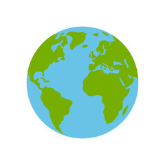 Fototapeta premium Earth Globe Icon with World Continents in Green and Blue Waters for Geography and Global Themes