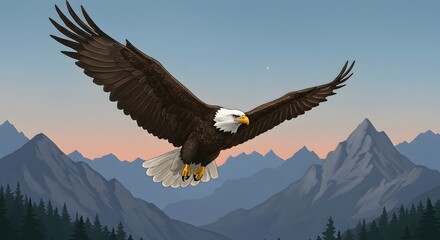 Obraz premium Illustration of an eagle soaring above mountain ridge