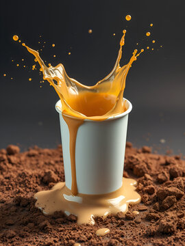 In a moment of clumsiness, the cup splashes and spills its liquid, creating a messy dirt. AI Generated.