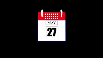 May Month 27 date calendar icon animation. Flat calendar icon monthly, important date, meeting date, Simple calendar with date concept. calendar with date concept background.