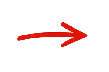 Red arrow pointing to the right, hand-drawn design element on transparent background, ideal for presentations and graphic projects
