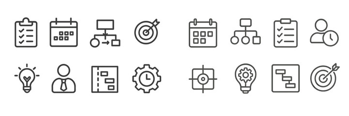 Icons representing project management tools and concepts for efficient organization and planning