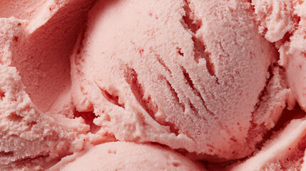 Close-up texture of homemade strawberry ice cream, showcasing its creamy consistency