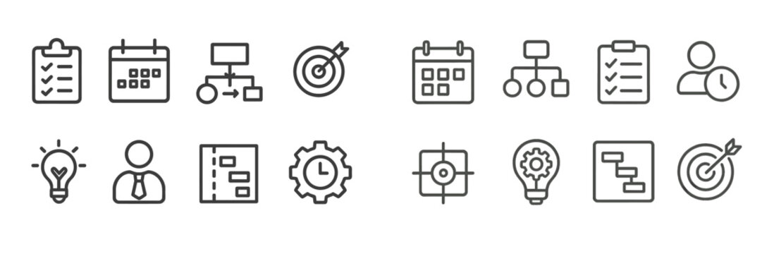 Icons representing project management tools and concepts for efficient organization and planning