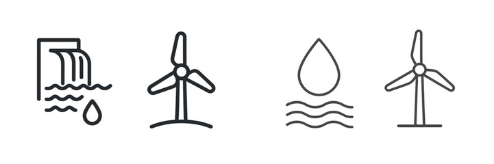 Symbols representing sustainable energy sources and water management in a minimalist design conveying environmental importance