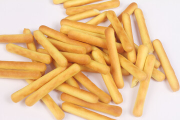 stick biscuits on white background.