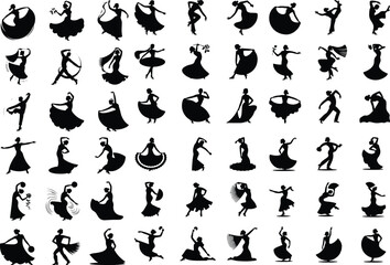 Flamenco Dancer Silhouette Icons – Traditional Spanish Dance Set Elegant Flamenco Dress Dancer – Silhouette Icon Collection
