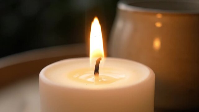 A person lights a candle with a match, then a matchbox is thrown to blow it out.