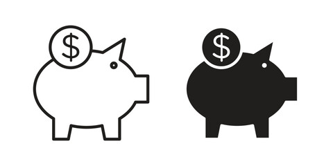 Piggy bank icon vector Art Illustrations set.