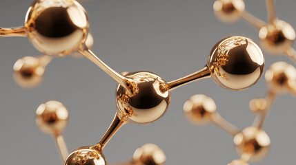 Stylized 3D molecular structure in gold, representing innovations in skincare and biomedicine