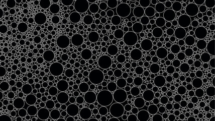 White circle outlines pattern on black background. Abstract vector geometric monochrome design.
