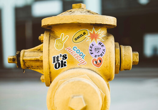 Street Fire Hydrant Stickers Mockup