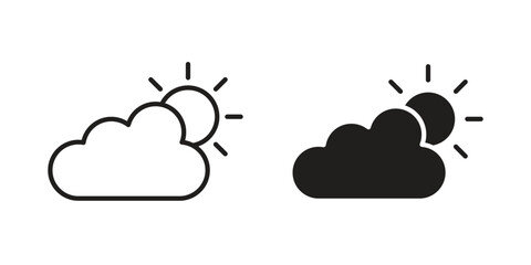 Cloud sun icon vector Art Illustrations set.