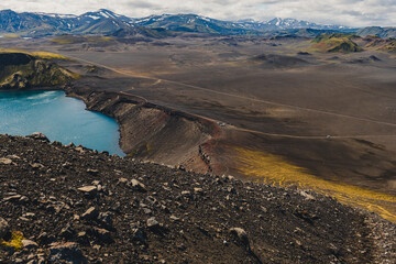 Crater Lake and Volcanic Terrain in Iceland's Highlands