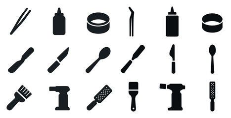 Obraz premium Culinary utensils silhouette icons set – kitchen, cooking, food preparation tools