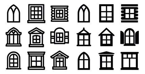 Fototapeta premium Window outline icons set – windows, architectural, building design elements