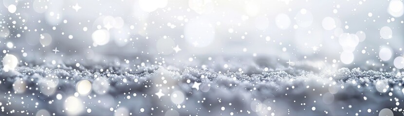 Winter snow scene; falling snowflakes, bokeh; snowy ground; holiday background