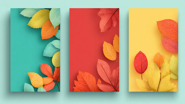 Autumn background banner set Set of Autumn backgrounds with leaves for shopping sale or promo poster and frame leaflet or web banner and social media
