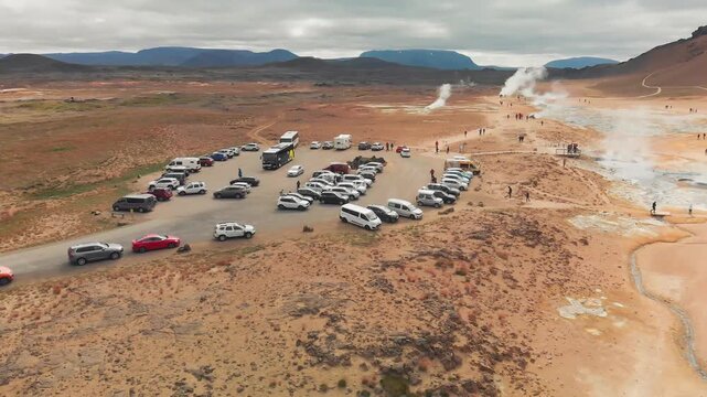 Myvatn, Iceland. Aerial view of hot springs in Hverir - Namafjall Geothermal Area