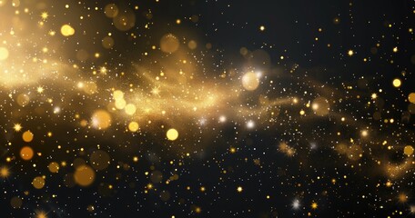 Fototapeta premium Golden glitter swirl, dark background, bokeh effect, celebratory event backdrop