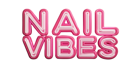 Trendy Nail Vibes Neon Sign in Pink and White on Black Background Concept of Beauty, Fashion, Manicure, and Salon