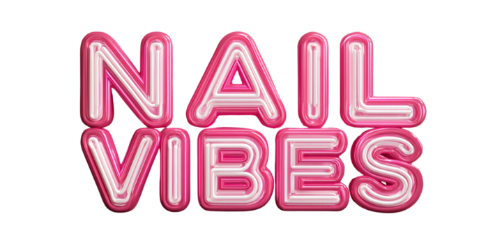 Trendy Nail Vibes Neon Sign in Pink and White on Black Background Concept of Beauty, Fashion, Manicure, and Salon