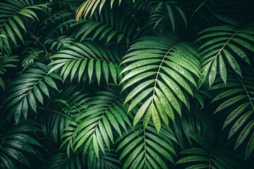 Fototapeta premium Tropical leaf background with vivid, high contrast greens 