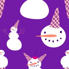 Christmas cartoon ice seamless snowman pattern for wrapping paper and fabrics