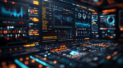 Obraz premium Futuristic Digital Dashboard Interface Global Data Visualization and Control Panel