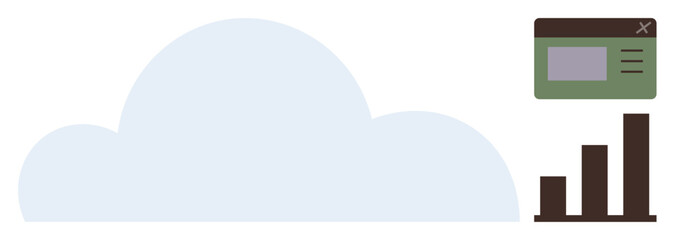 Cloud storage element with a browser screen and progress bar chart symbolizing data analysis, growth, and technology. Ideal for cloud computing, analytics, technology, storage, business, growth