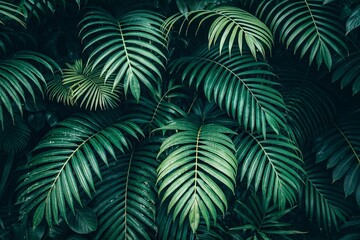 Tropical leaf background with vivid, high contrast greens	
