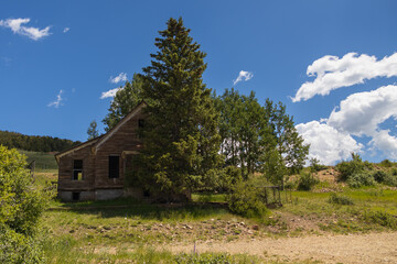 Old mining buildings in Cripple Creek Mining District in Victor, Colorado