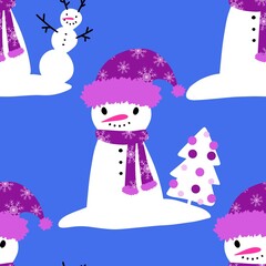 Christmas cartoon ice seamless snowman pattern for wrapping paper and fabrics